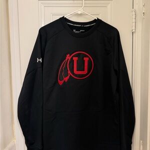 Utah Utes Under Armour Black Crewneck with White Accents